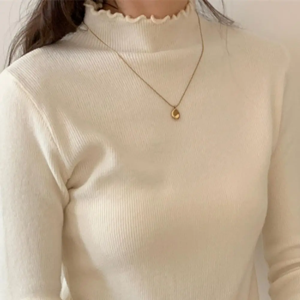 

Осень-зима, новый тонкий базовый свитер с длинными рукавами и полувысоким воротом для женщин, топы, облегающие высокоэластичные базовые топы