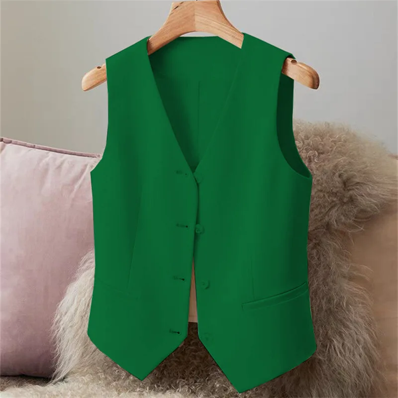 New Elegant OL Waistcoat V Neck Single Breasted Formal Business Waistcoat Vest Woman\'s Fashion Vest Red Vintage Waistcoat