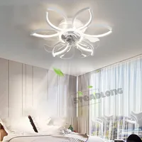 Modern LED Ceiling Fan Lamp With Remote Control Adjustable Speed Dimmable Flower Shape Ceiling Light For Living Room Bedroom