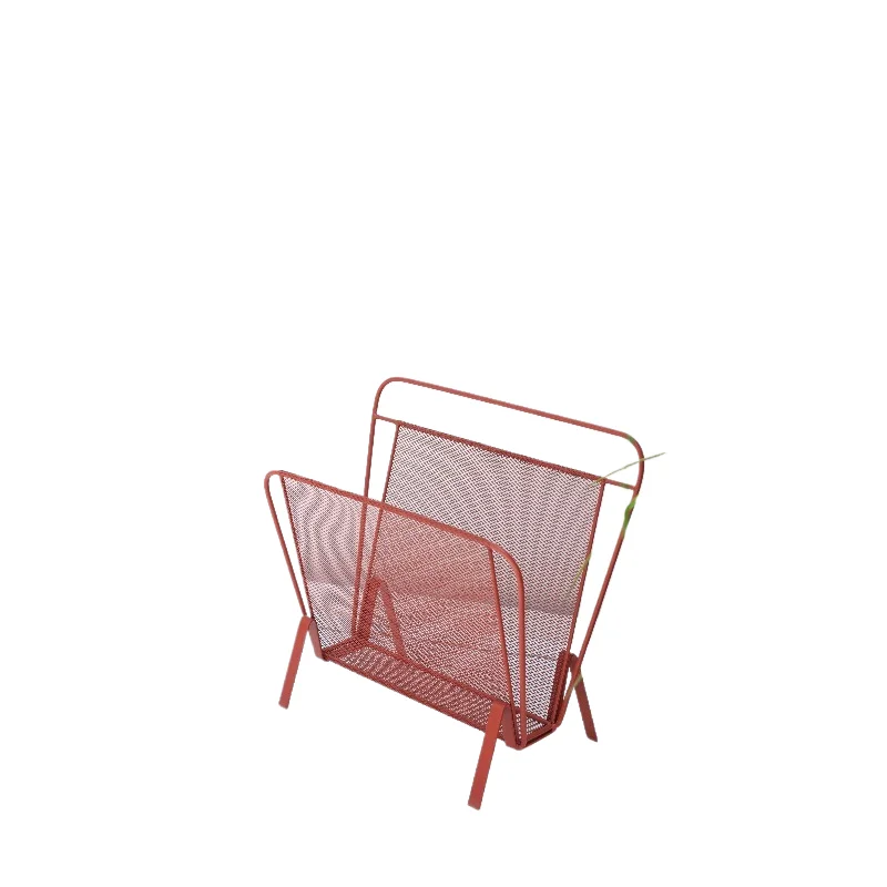 Red metal mesh book and newspaper rack, magazine rack, movable medieval replica, retro and simple