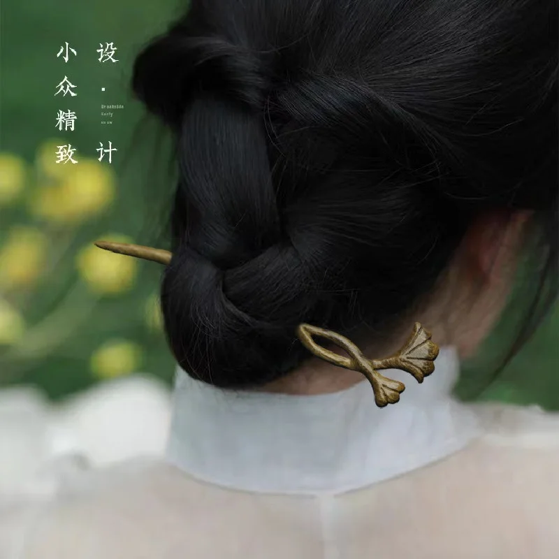 Ginkgo Shaped Hair Stick Classic Girls Hair Bun Jewelry Chinese Style Headpiece Wooden Tiaras Lady Cheongsam Hairpin Chopsticks