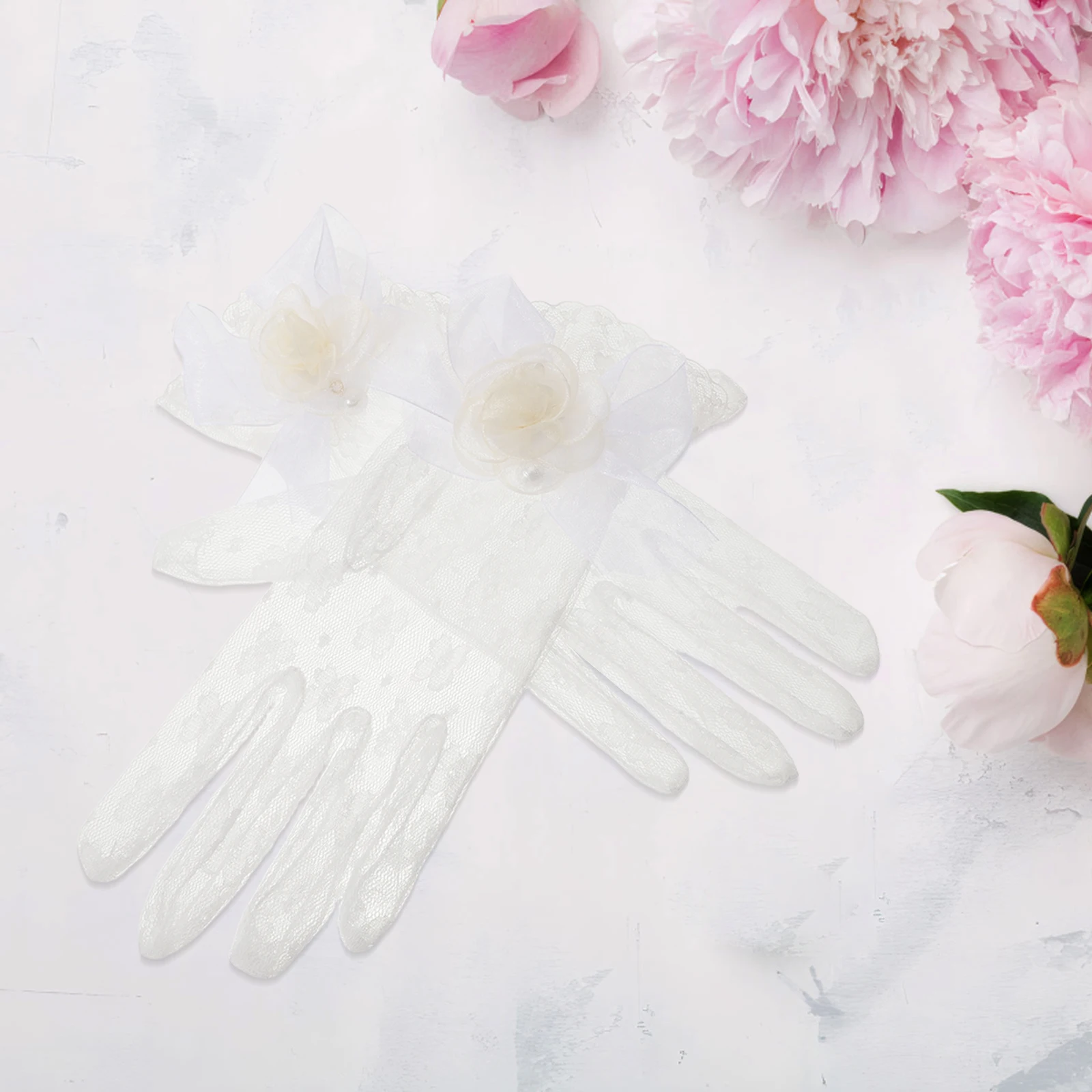 

2pcs White Lace Gloves Women Short Floral Vintage Bridal Wedding Party Formal Durable Comfortable Finger Separation