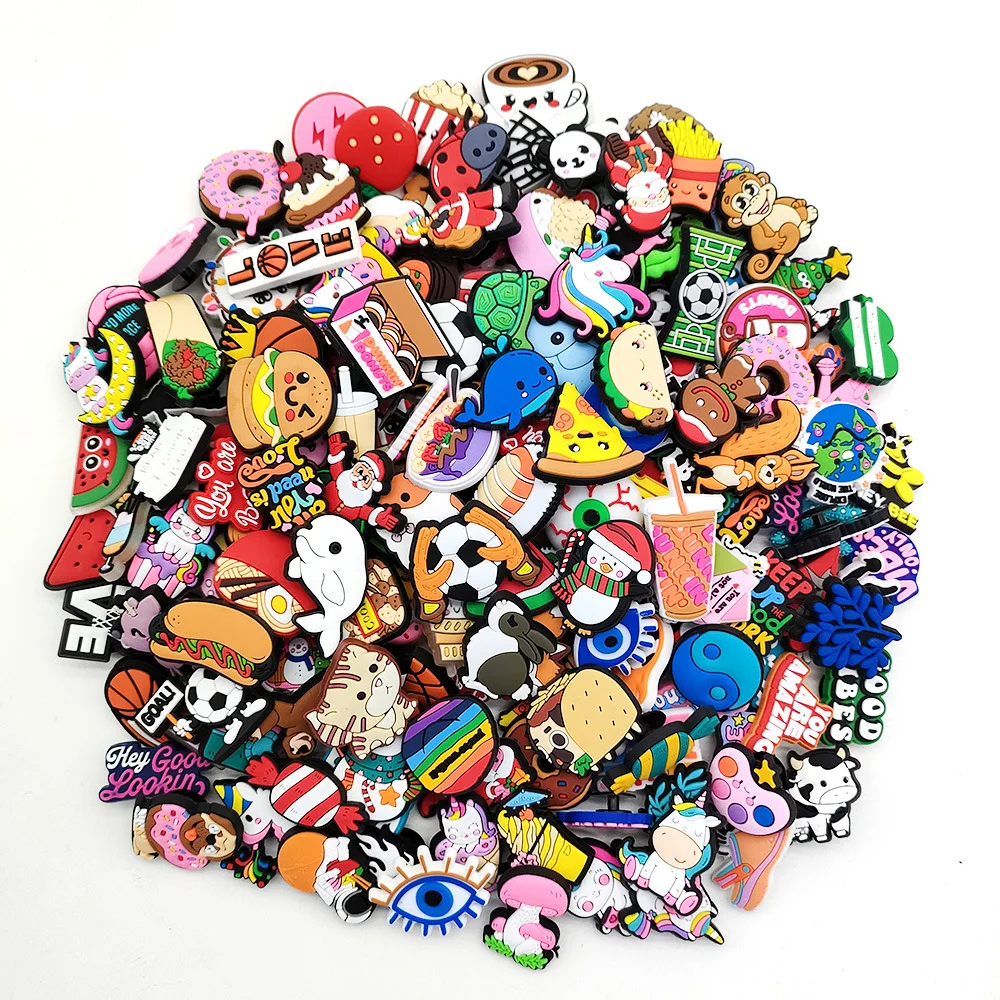 25/35/55/100Pcs No repeat Cartoon Removable Shoe Charms For Clogs Bubble Slides Sandals Shoe Decorations Accessories For Teens