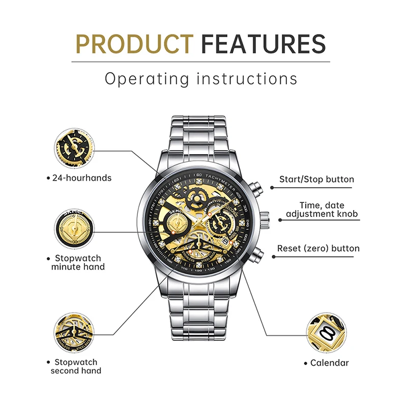 SKMEI, nuevos relojes de pulsera de lujo con tira de acero inoxidable para hombres, diseño de moda, relojes con movimiento de cuarzo, reloj impermeable de ocio 3Bar