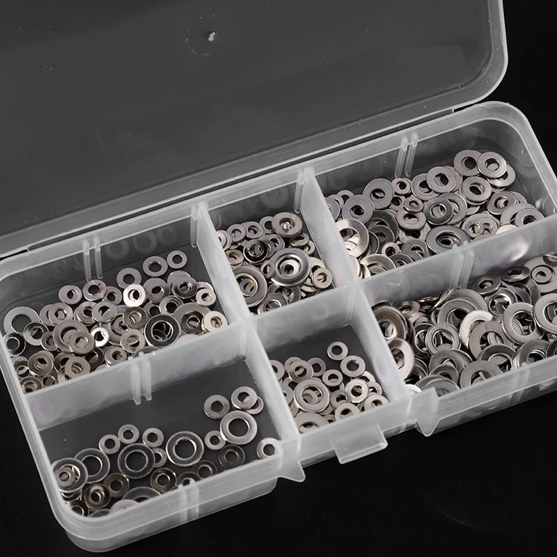 500Pcs/Set M1.6 M2 M2.5 M3 M4 M5 Stainless Steel Flat Washer Plain Washer Gaskets Assortment Kit