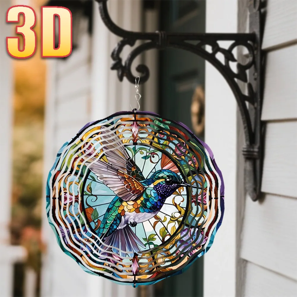 

Stained Glass Hummingbird Wind Chimes 360 Rotating Hanging Ornament Unique Birthday Gift for Women Outdoor Garden Patio Home Dec