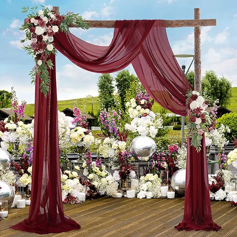 Wedding Arch Draping Fabric Sheer Arch Drapes Burgundy Chiffon Outdoor Curtain Backdrop for Wedding Ceremony Party Ceiling Decor