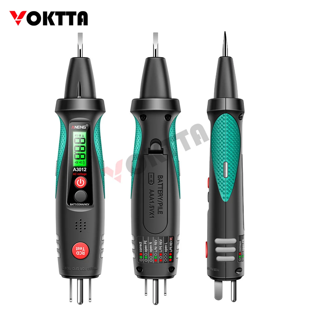 A3012 2-in-1 Test Pen Socket Tester Intelligent Test Pen Test Breakpoint Multifunctional Digital Display Socket Phase Meter