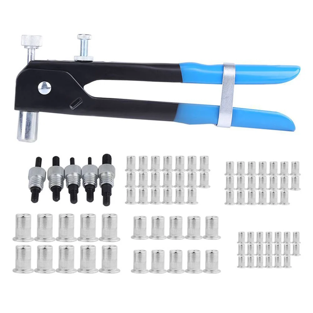 86 Uds herramienta de remache de tuerca Kit de remachado manual herramienta de remachado roscado para reparación de muebles de coche remache de acero ergonómico mango antideslizante