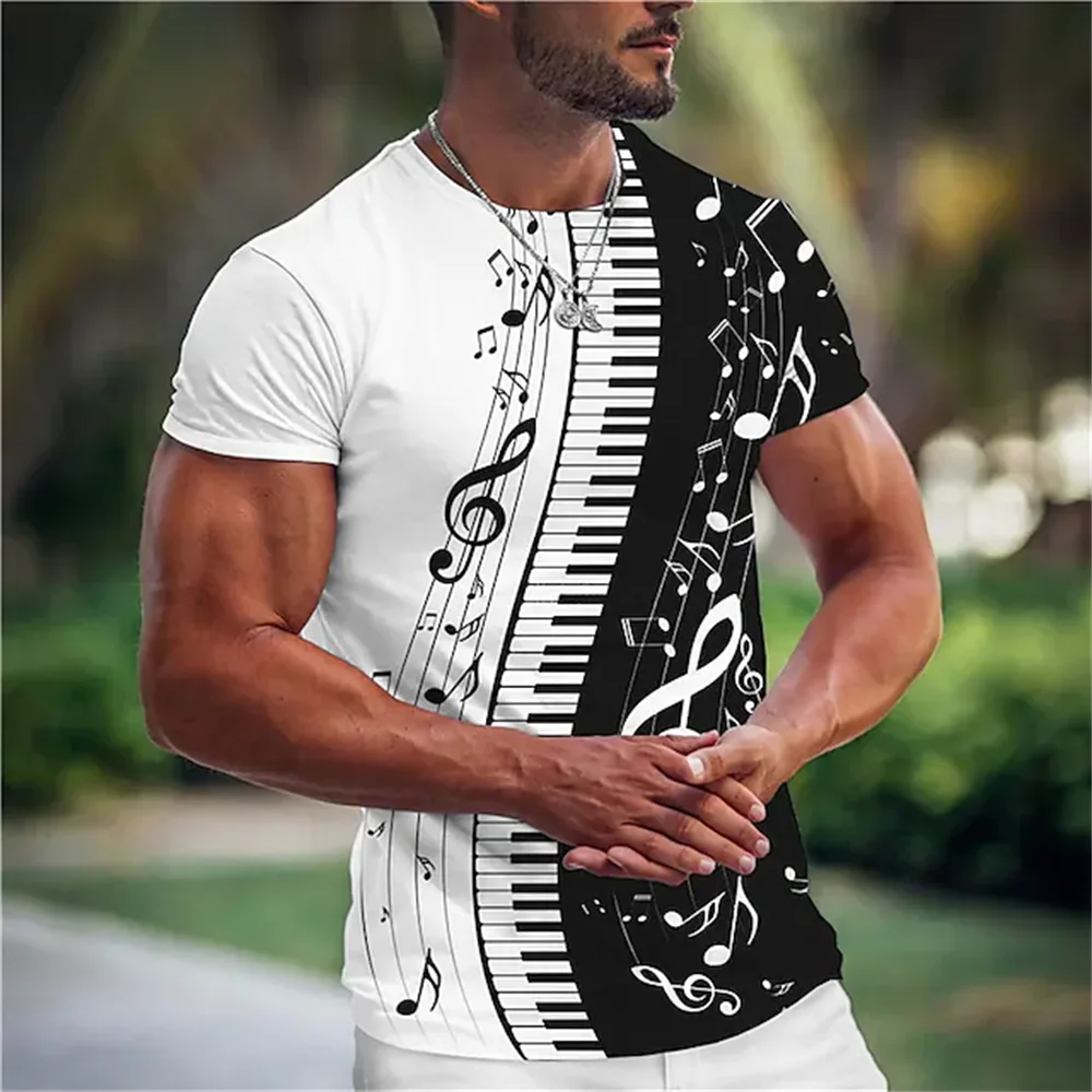 Fashion Oversized Men T-shirt Music 3d T Shirt Black White Streetwear Casual Short Sleeve Summer Men's Clothing Party Tees Tops