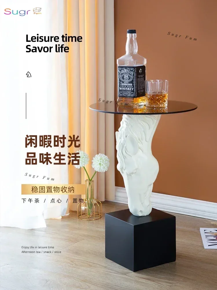 

Next To The TV Cabinet In The Living Room, A Creative Horse Tea Table Decoration Is Placed on The Floor, Light Luxury Animal Art
