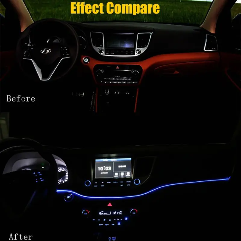 Car Interior LED Dashboard Atmosphere Light EL Wiring Neon Strip Ambient Lamp Decorative Blue Color for Hyundai Tucson 2015-2021
