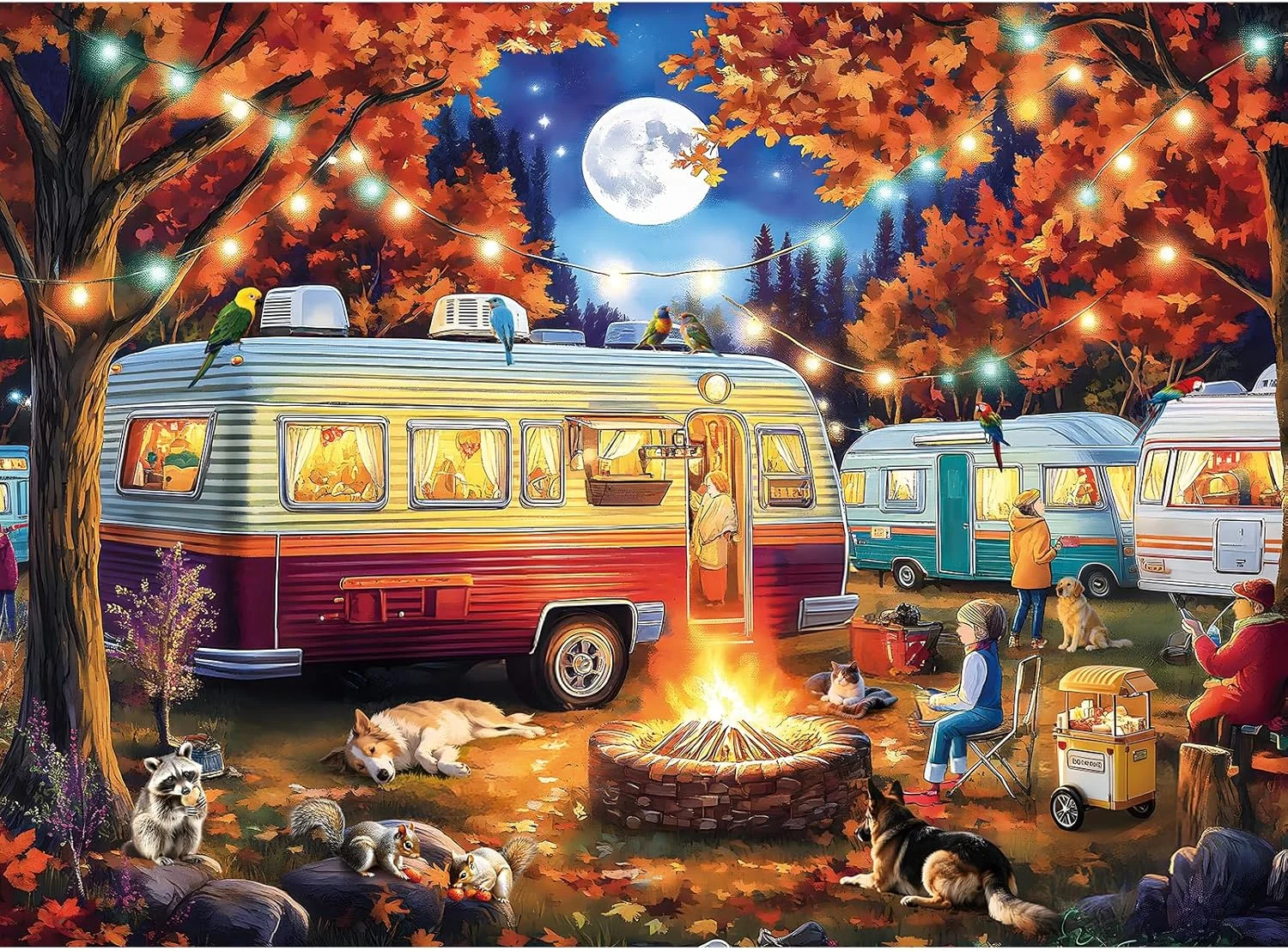 

Autumn Night RV Campsite Gathering 300 500 1000 Piece Wooden Jigsaw Puzzle For Outdoor Travel Lovers Family Holiday Night Game