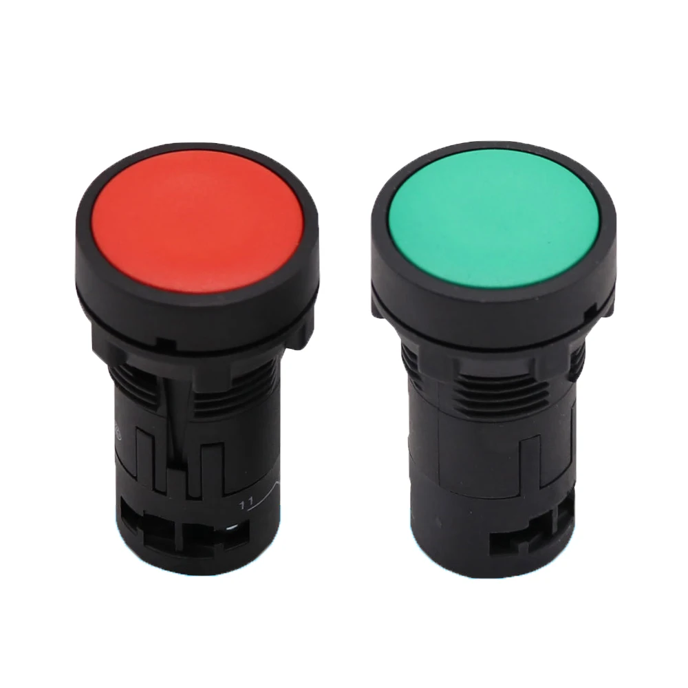 Fotografia 3: XB7-EA31 & XB7-EA42 Empurre Botton Switch Cabeça Plana Verde Vermelha Reset Plástico Integrado Botão Abertura 22mm