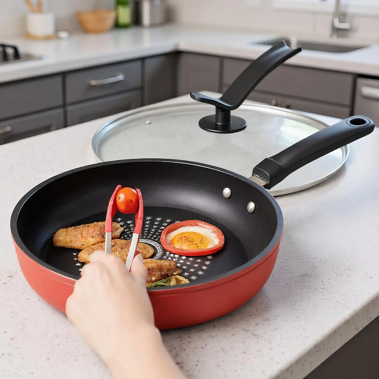 

Non Stick Frying Pans Induction Cookers Pan With Lid Ergonomic Cooking Skillet Kitchen Tool For Breakfast Pancake Dinner Steak