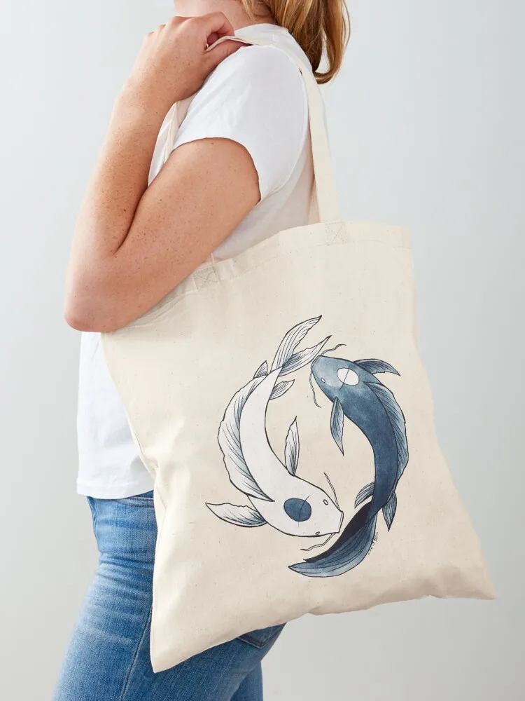 Tui and La - Yin & Yang Koi Tote Bag reusable grocery bags tote bags cloth bags handbag Canvas Tote Bag