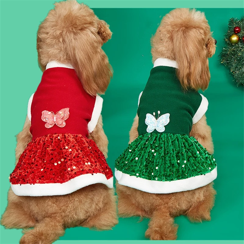 Winter Clothing In French - Vrolijk kerstfeest Hond Winterjurk Vlinder Pailletten