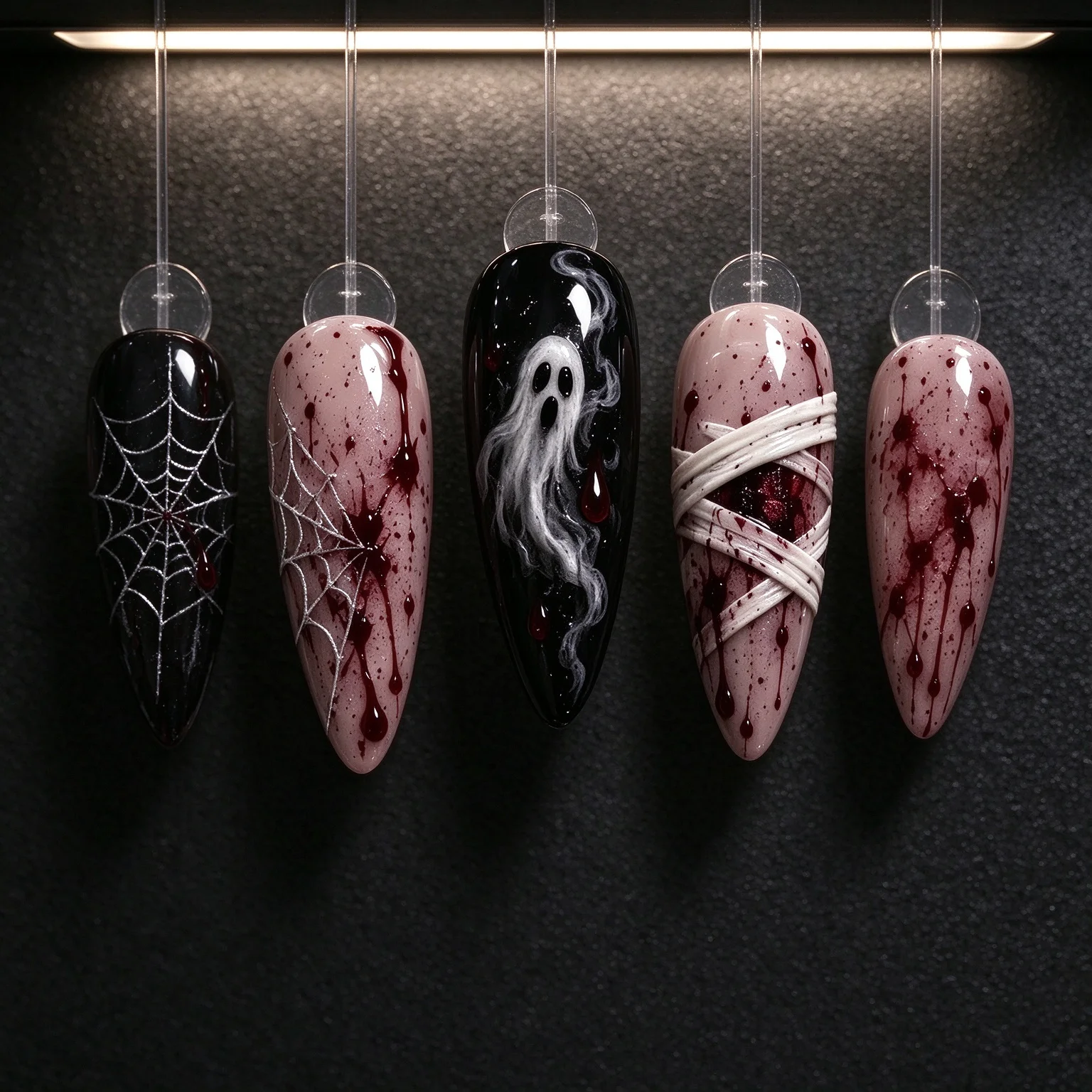 30 Halloween Hot Selling Bright Red Blood Drops Almond Dark Armor Wearing Sweet Cool Ghost Gilded Spider Web Nail Art Pieces