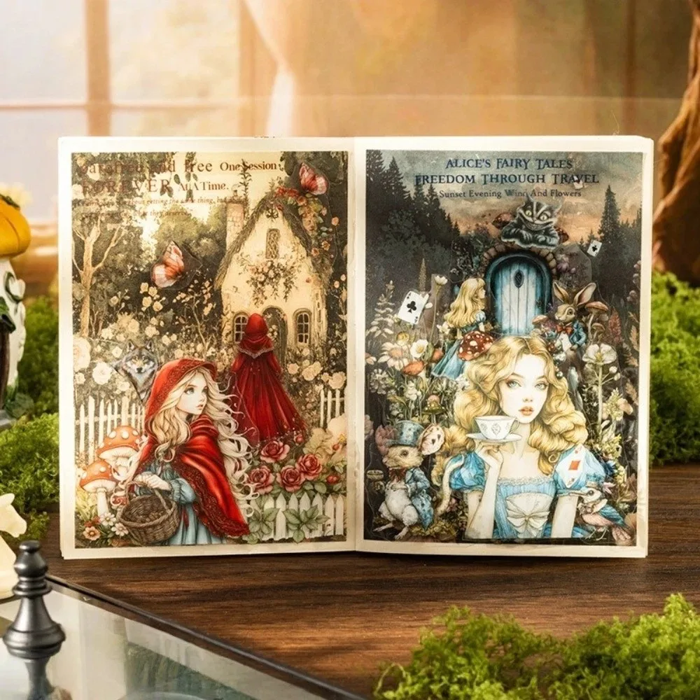 Fairy Tale Series Pocket Sticker Book PET & Paper 18 Sheets Scrapbook Stickers Die Cut Elegent Girls Journal Stickers for Girls
