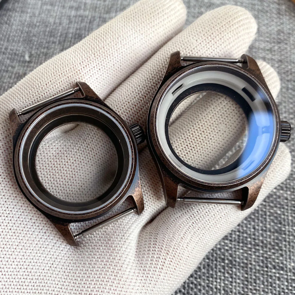 Tandorio 36mm 39mm Pilot Vintage Watch Case Coated Bronze 20ATM Sapphire Glass fit NH35 NH36 ETA2824 PT5000 Movement Watch Parts