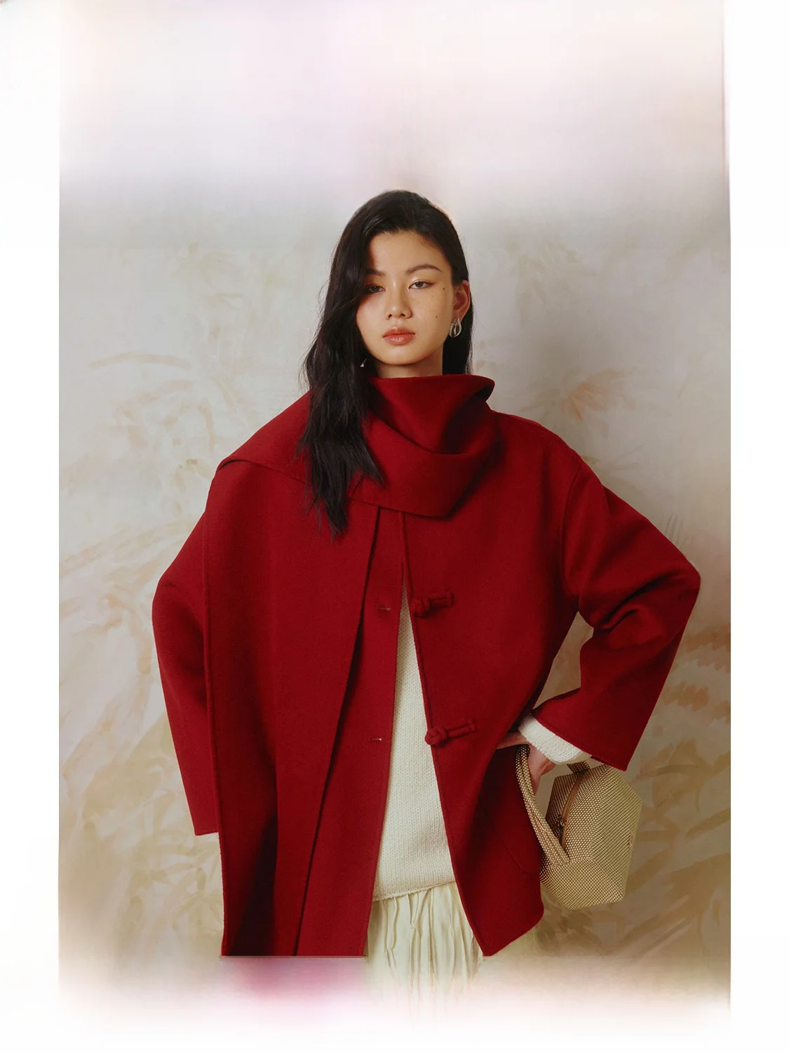 Elegant Double-Sided Woolen Chinese Style Scarf Coat Women's Festival Atmosphere Sensation Outerwear by Founder Series