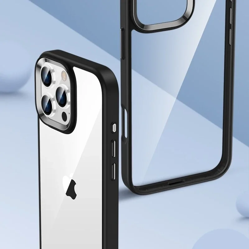 Luxury Transparent pc phone case for iphone 16 15 14 13 12 11 pro max 14 15 16 plus Metal buttons Desert Titanium Gold cover new
