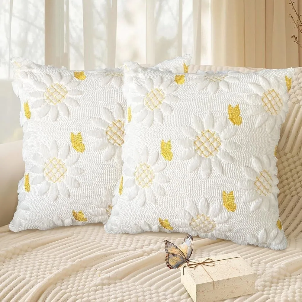 New Super Soft Fluffy Pillow Cover Solid Color 18x18 in Pillow Case Bunny Bow and Daisy Throw Pillowcase Home Decoration