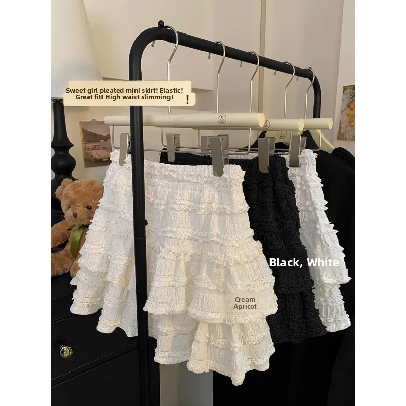 Minifalda Blanca Estilo Ballet para Mujer, Estilo Dulce de Verano, Cintura Alta, Corte en A, Falda Corta de Media Pierna, Tela de Poliéster