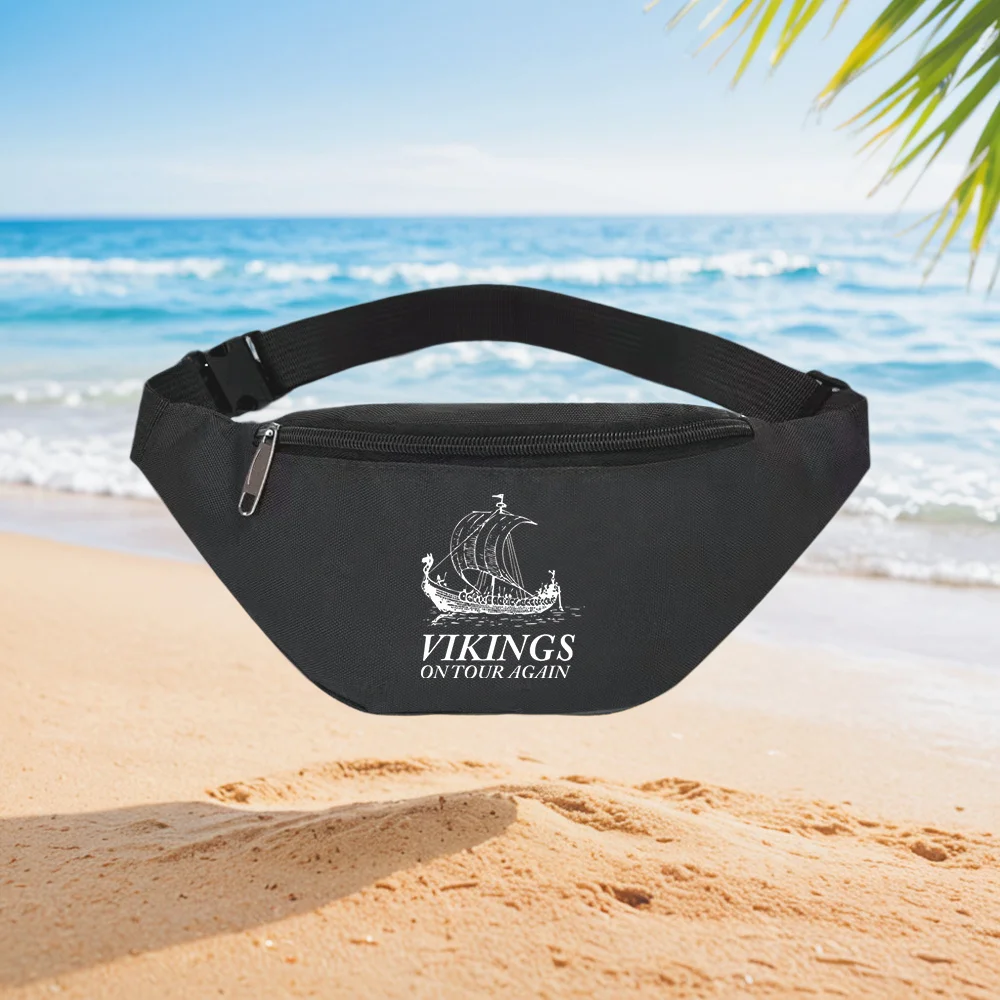 

Vikings On Tour Again Viking Ship Illustration Waist Backpack Crossbody Chest Bag Street Casual Sporty Fashionable Simple Unique