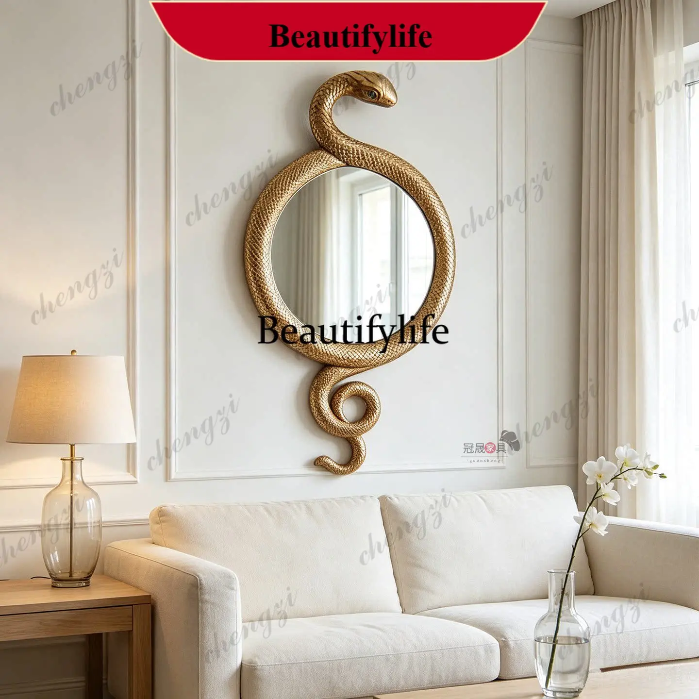 z183 Espelho decorativo de parede com design retro europeu e criativo, ideal para decorar a parede de fundo da sala de estar.