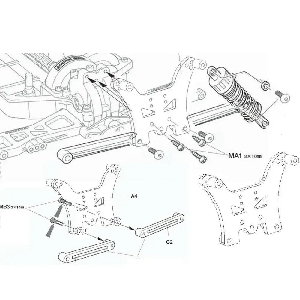 RcAidong Set di ammortizzatori anteriori posteriori in carbonio per parti di aggiornamento Tamiya TT-02B TT02B MS 1/10 RC