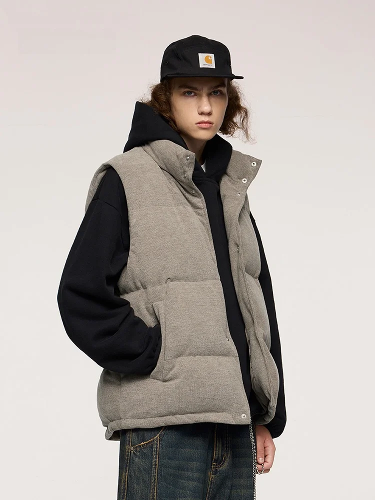 

Thi Knitted Hoodie Du down Vest Stand Collar Outerwear Men Women Faion Winter Warm Sli Polyester Nylon Blend