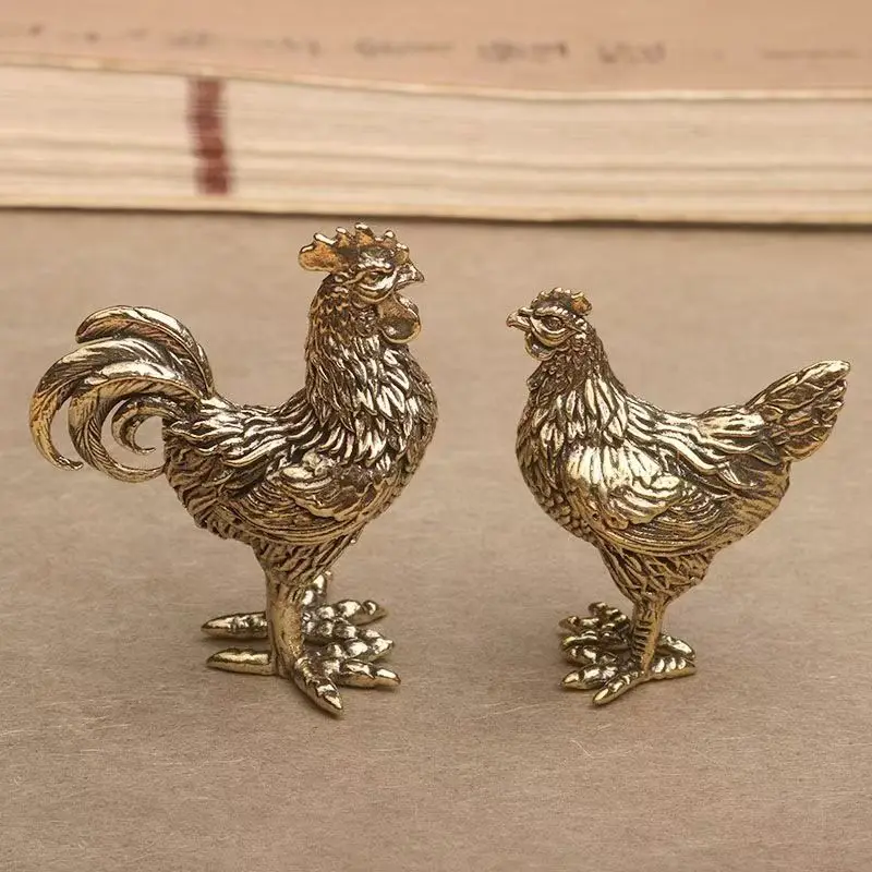 Miniature Antique Elegant Brass Rooster Figurines Feng Shui Ornament Copper Zodiac Animal Mini Desktop Crafts Home Decor Gifts