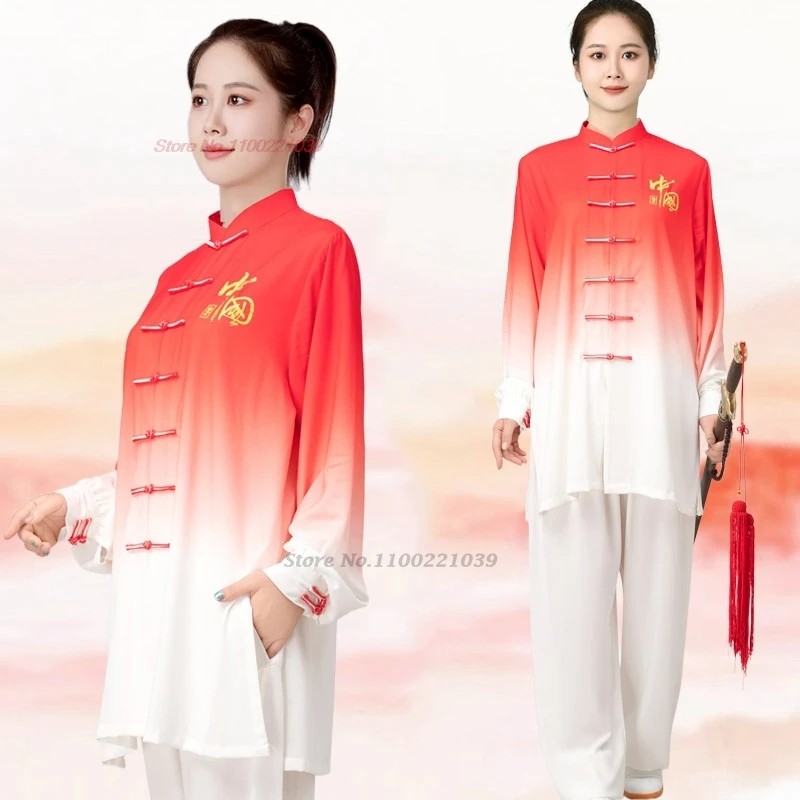 

2025 chinese kung fu tai chi clothing martial arts tops+pants set gradient color tai chi wushu wing chun exercise performance