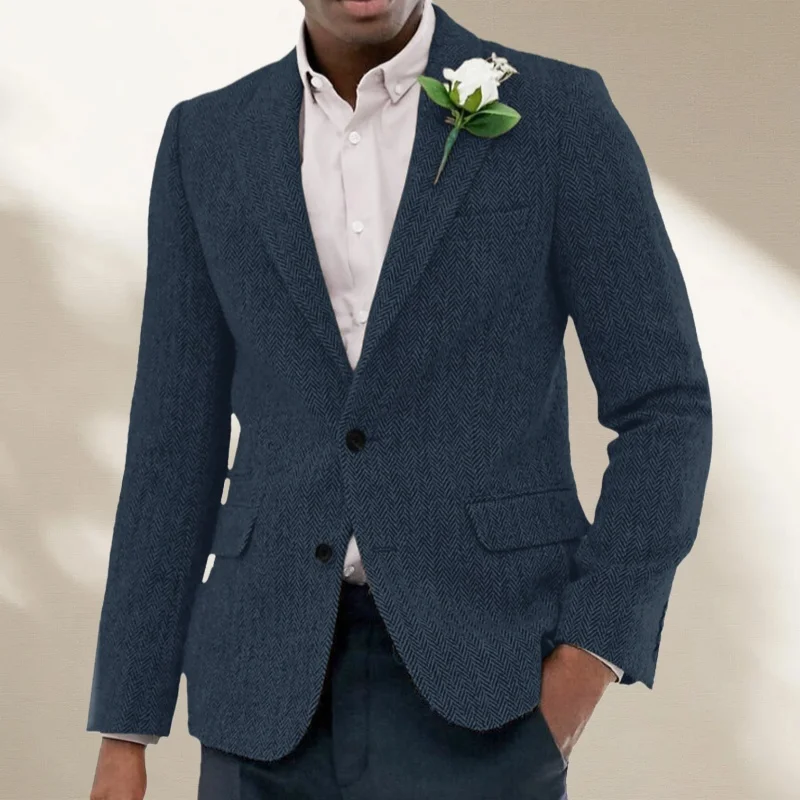 Giacca da abito da uomo in tweed a spina di pesce Giacca formale monopetto in misto lana pesante con risvolto Abito da sposa da uomo più venduto