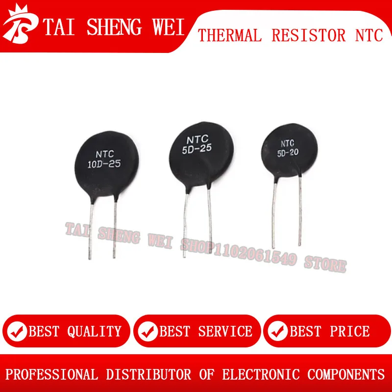 10Pcs Thermal Resistor NTC Thermistor Negative Temperature Coefficient 10D-5 10D-7 10D-9 10D-11 10D-13 10D-15 10D-20 10D-25