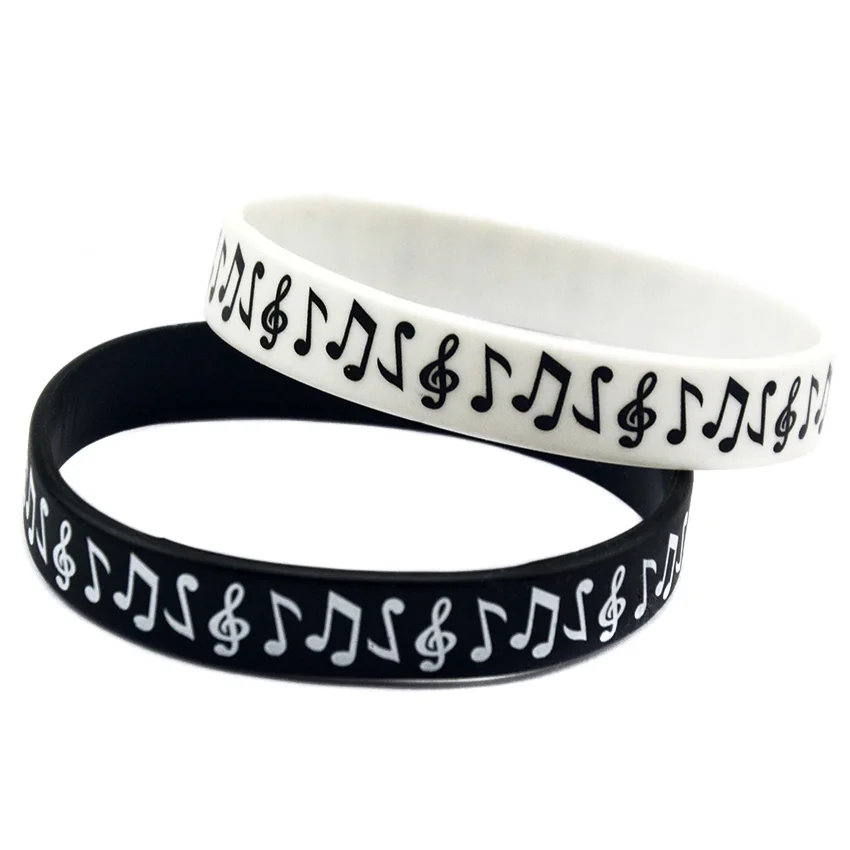 50 Stück Musiknoten-Silikonarmbänder im Punk-Stil für Musikkonzerte, als Geschenk geeignet, Gummiarmreif, 5 Farben. – Detail 1