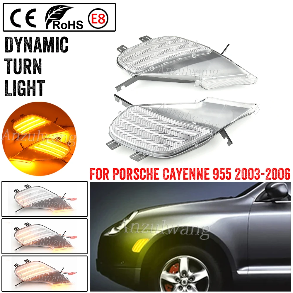 For Porsche Cayenne 955 2003 2004 2005 2006 2Pcs Dynamic LED Side Marker Lights Turn Signal Blinker Indicator Lamps 95563103310