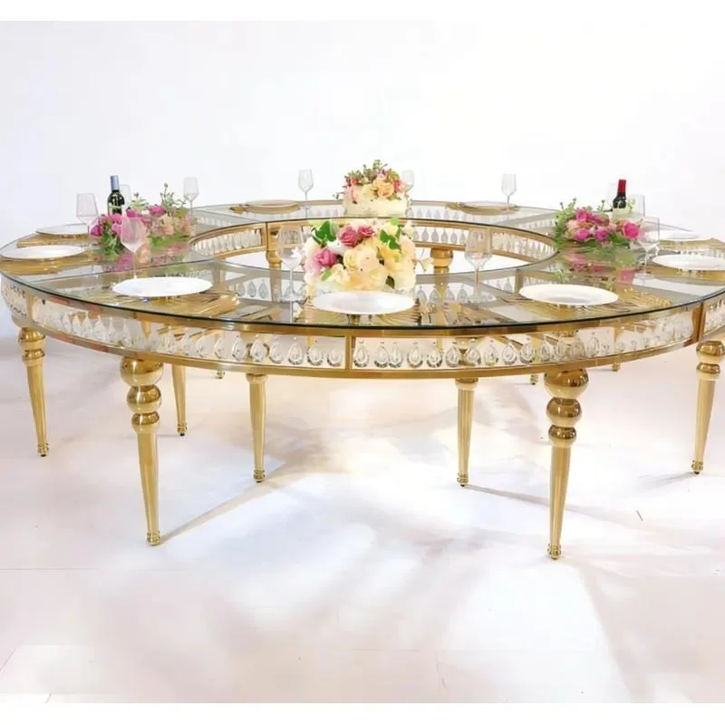 for Modern curved stainless steel S-shaped serpentine steel tempered glass table for farmhouse hotel catering or park