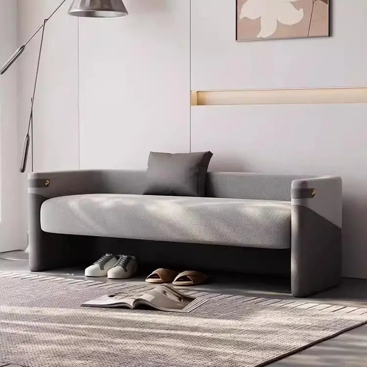 

Simple and modern home shoe change stool cotton and linen fabric leather art door shoe stool bedside stool cream wind bench