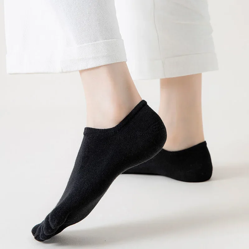 5 Pairs Summer Invisible Toe Socks Woman Girl Cotton Thin Solid Soft Shallow Mouth Breathable Deodorant No Show 5 Finger Socks