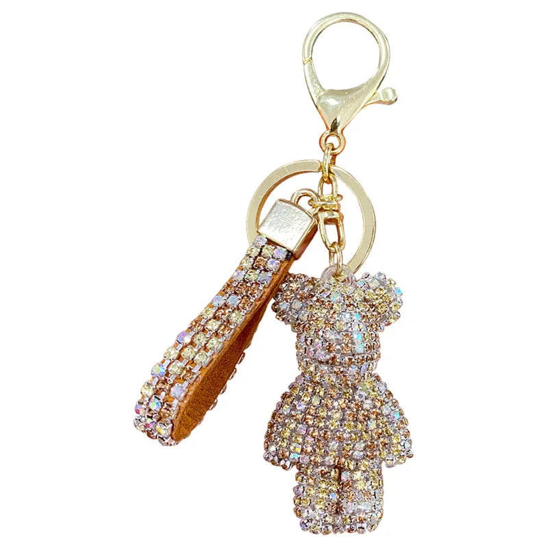 Cute Rhinestones Tassel Bear Keychain Couple Keychain Girl Decoration Small Pendant Car Key Ring Student Bag Pendant