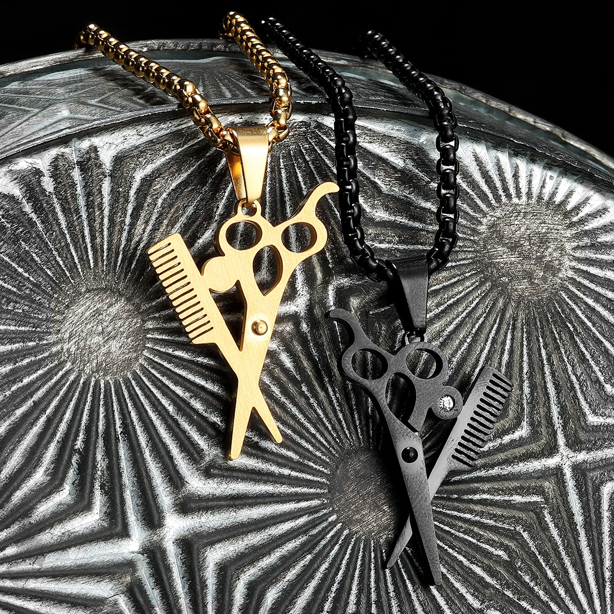 

Barber Comb Scissors Stainless Steel Jewelry Men Necklaces With Pendant For Male Women Punk Hip Hop Accessories Gifts Wholesale