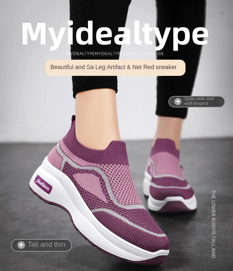 Sports Women's Shoes Height Increasing Shoes Fashionable Mesh Breathable High Cut Thick SoleWomen's Shoes ComfortableCasual Ligh