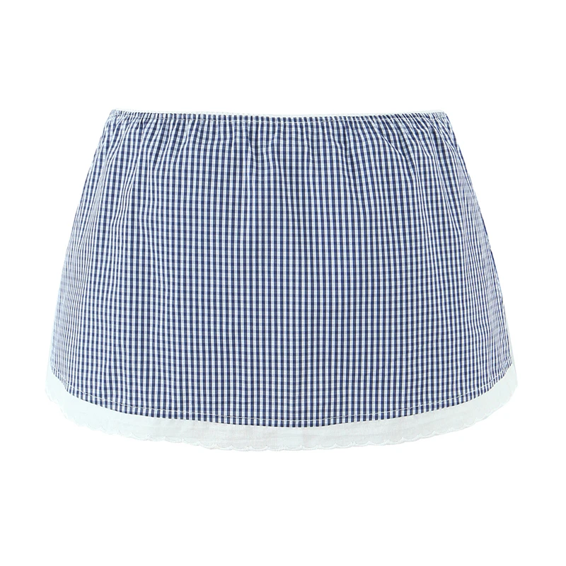 KEYANKETIANN Summer New Women's Butterfly Bow Decoration Small Grid Contrasting Splicing Imitation Running Light Skirt