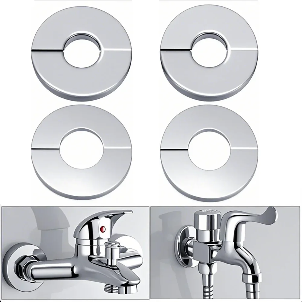 4 قطع من شفة مقسمة على الحائط، ملحقات غطاء أنابيب المياه المثبتة على الحائط من الفولاذ المقاوم للصدأ #3