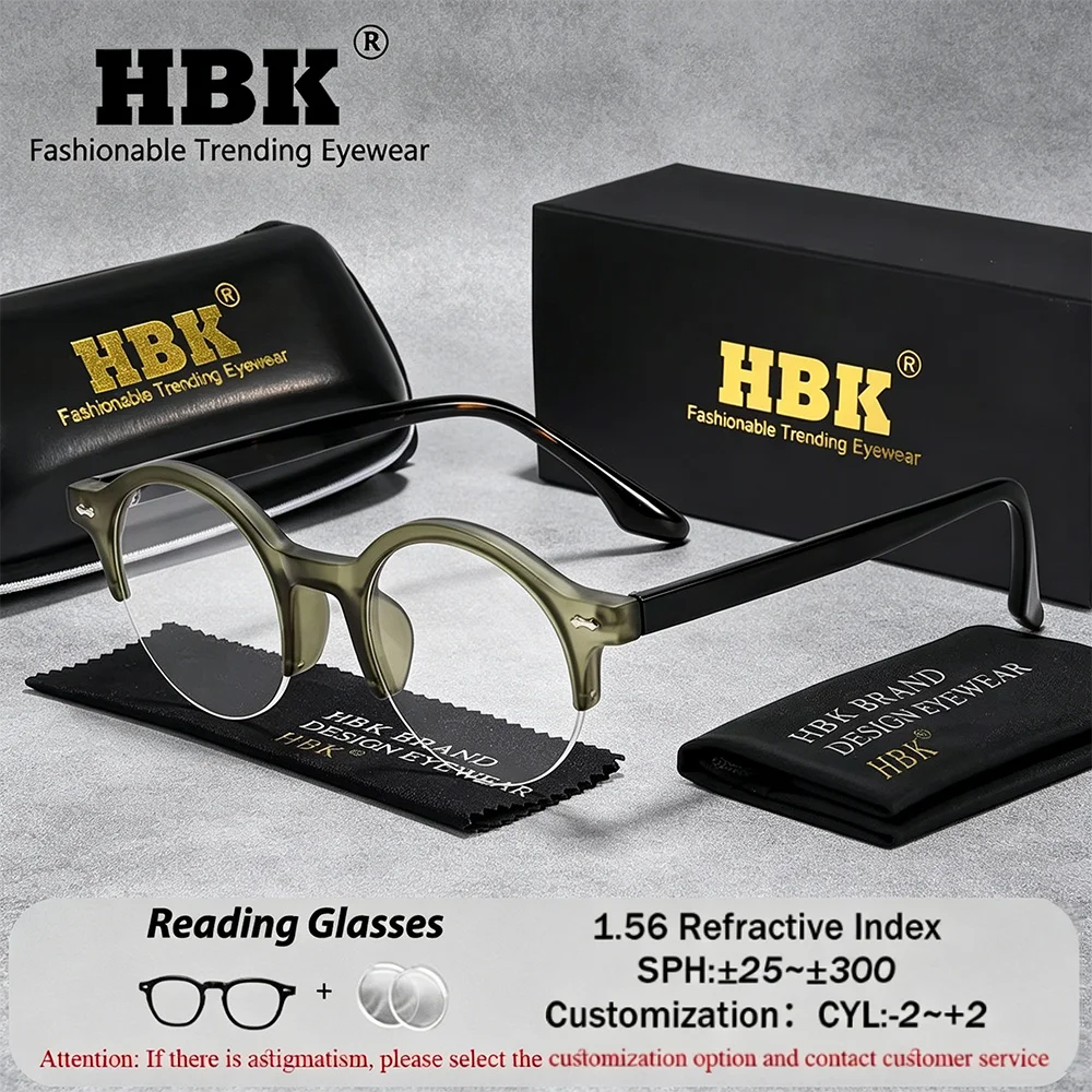 

HBK Vintage Women Prescription Glasses 1.56 Refractive Index Circular Lens Optical Glasses Men Anti Blue Light Reading Glasses