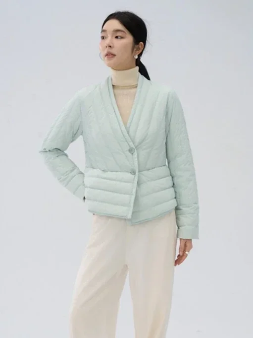 Autumn and Winter New Women's Down Jacket Commuting V-neck Lightweight Warm Jacket