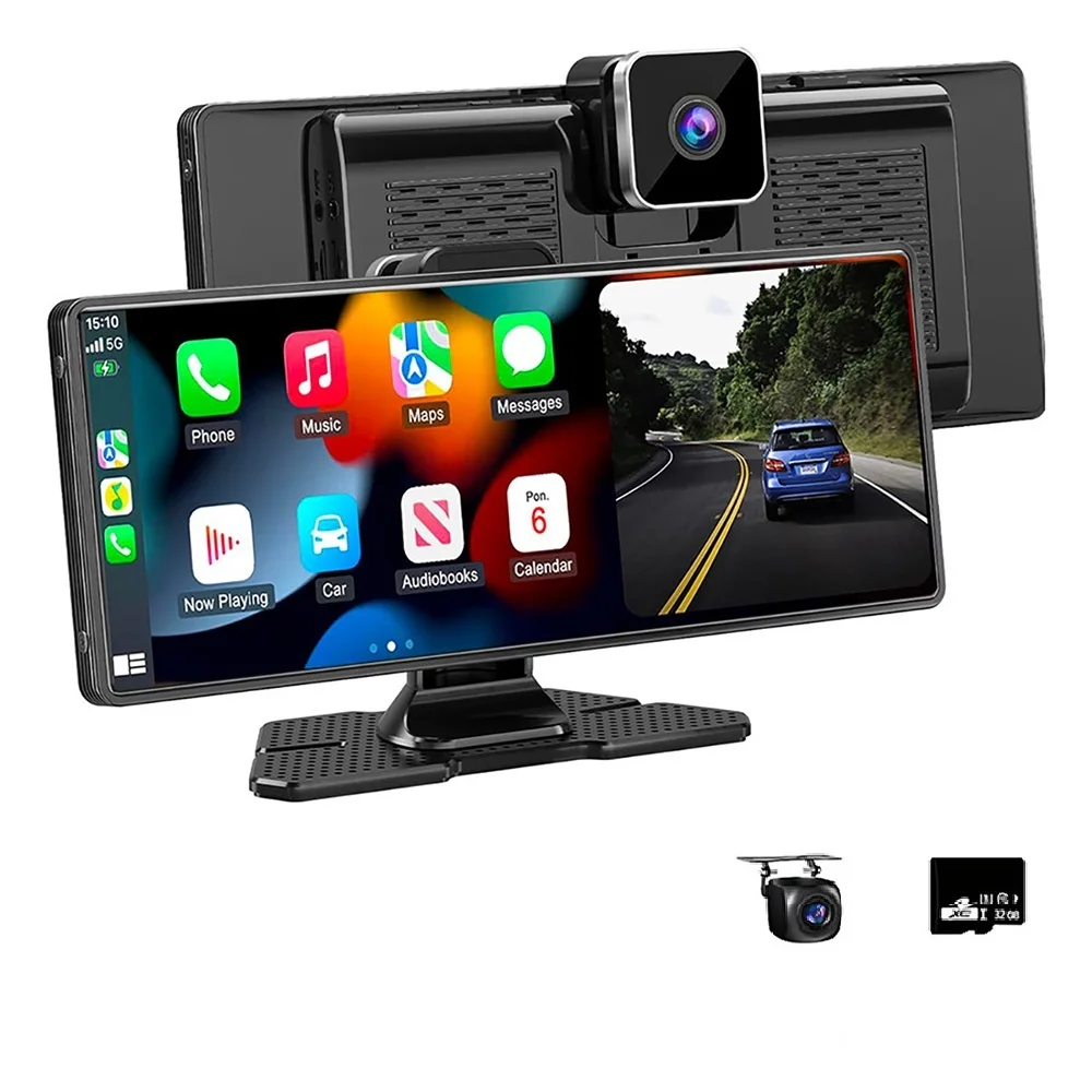 

10.26" IPS Portable mon itor With 4K+1080P Dash Cam Wirenless Carplay Touchscreen Android Auto for Universal Smart Car Stereo
