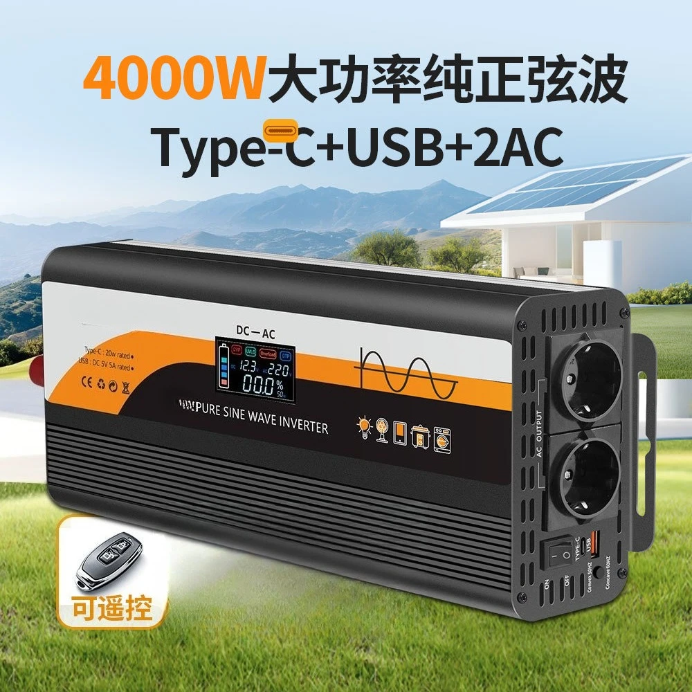 Pure sine wave inverter 12v24v to 220v outdoor converter high power 4000W
